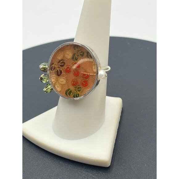 Vintage Mexican 925 Sterling Silver Pressed Flower Ring Signed AMIKO #1341 - Picture 3 of 16